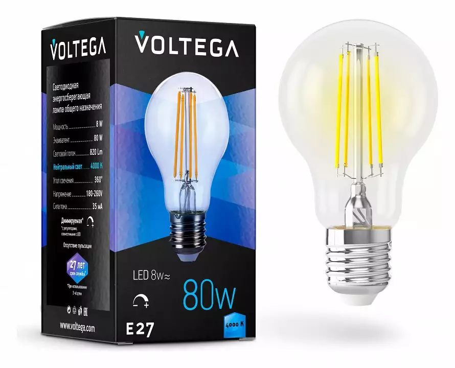Лампа светодиодная Voltega General Purpose Bulb E27 8Вт 4000K 5490 0_VG10-A1E27cold8W-FD.webp big