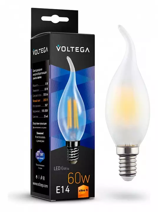 Лампа светодиодная Voltega Crystal E14 6Вт 2800K 7025 0_VG10-CW2E14warm6W-F.webp big