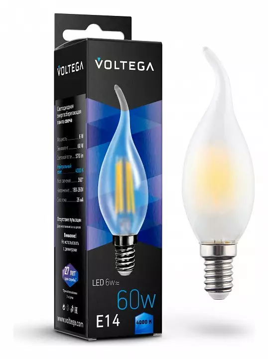 Лампа светодиодная Voltega Crystal E14 6Вт 4000K 7026 0_VG10-CW2E14cold6W-F.webp big