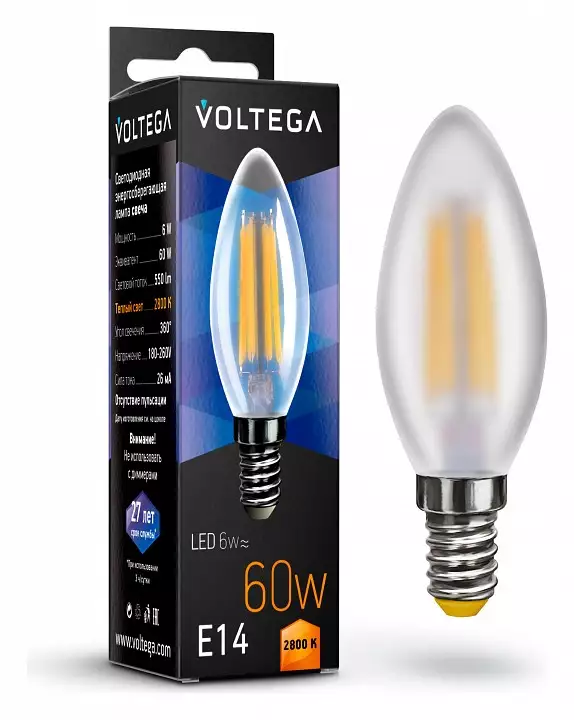 Лампа светодиодная Voltega Candle E14 6Вт 2800K 7044 0_VG10-C2E14warm6W-F.webp big