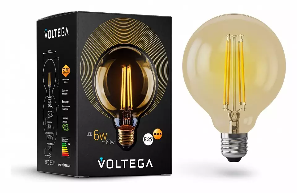 Лампа светодиодная Voltega Globe E27 6Вт 2800K 7084 0_VG10-G95GE27warm6W.webp big