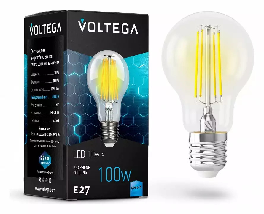Лампа светодиодная Voltega Crystal E27 10Вт 4000K 7101 0_VG10-A1E27cold10W-F.webp big