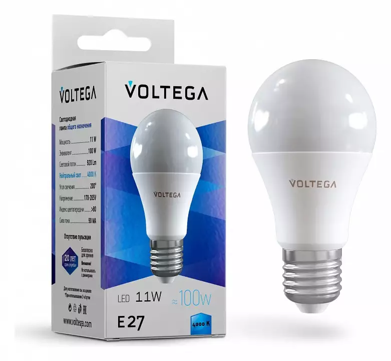 Лампа светодиодная Voltega Simple E27 11Вт 4000K 5738 0_VG2-A2E27cold11W.webp big