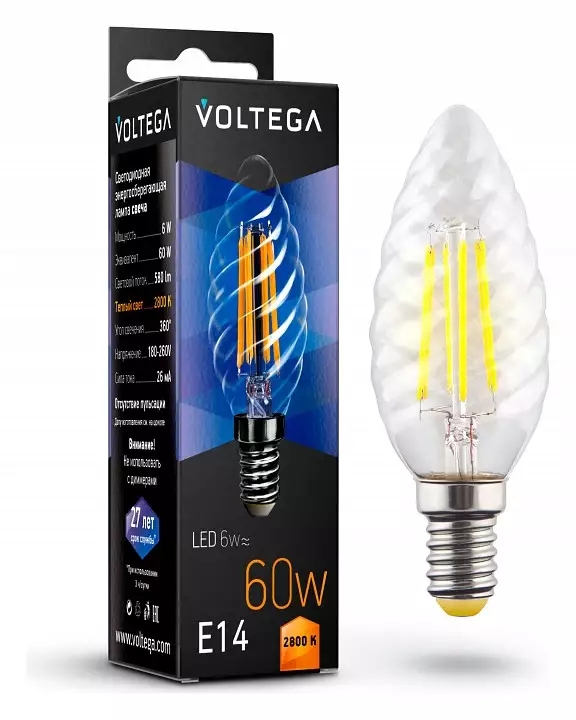 Лампа светодиодная Voltega Crystal E14 6Вт 2800K 7027 0_VG10-CC1E14warm6W-F.webp big
