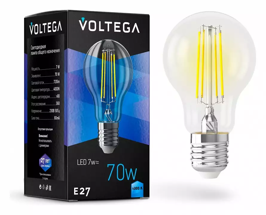 Лампа светодиодная Voltega Crystal E27 7Вт 4000K 7141 0_VG10-A60E27cold7W-F.webp big