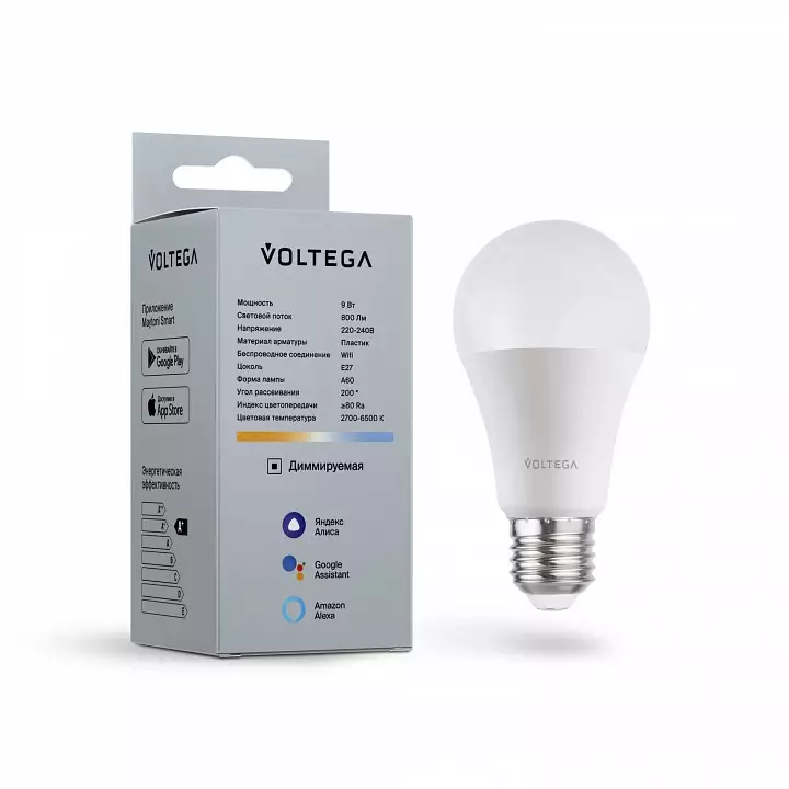 Лампа светодиодная с управлением через Wi-Fi Voltega Wi-Fi bulbs E27 9Вт 2700-6500K 2429 3_VG-A60E27cct-WIFI-9W.webp big
