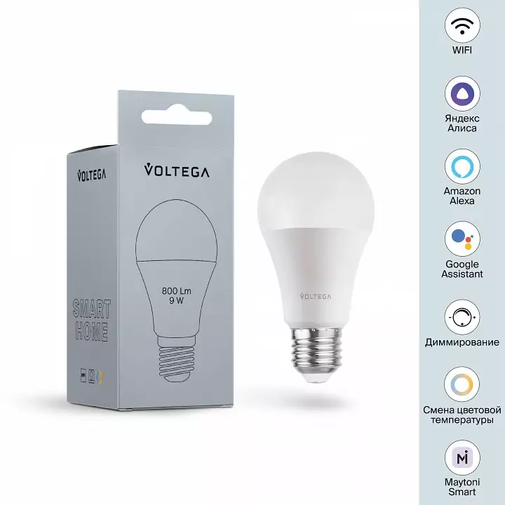Лампа светодиодная с управлением через Wi-Fi Voltega Wi-Fi bulbs E27 9Вт 2700-6500K 2429 5_VG-A60E27cct-WIFI-9W.webp big