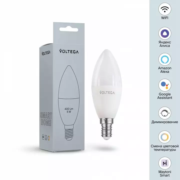 Лампа светодиодная с управлением через Wi-Fi Voltega Wi-Fi bulbs E14 5Вт 2700-6500K 2427 5_VG-C37E14cct-WIFI-5W.webp big