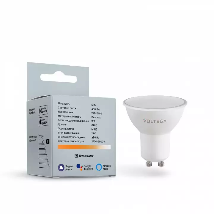Лампа светодиодная с управлением через Wi-Fi Voltega Wi-Fi bulbs GU10 5Вт 2700-6500K 2425 2_VG-MR16GU10cct-WIFI-5W.webp big