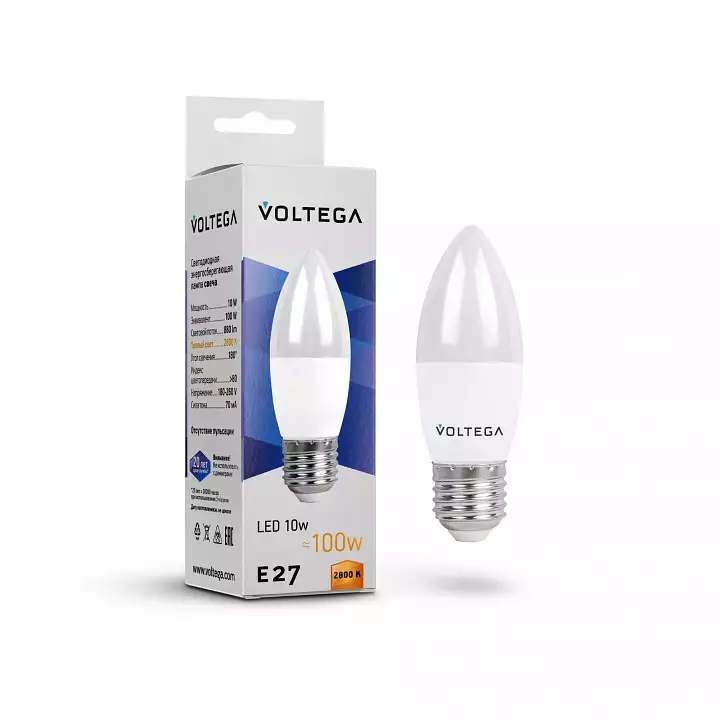 Лампа светодиодная Voltega Candle 10W E27 10Вт 2800K 8451 1_VG2-C37E27warm10W.webp big
