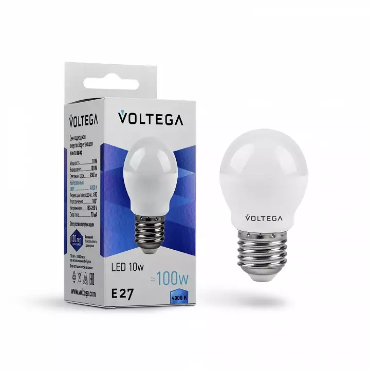 Лампа светодиодная Voltega Globe 10W E27 10Вт 4000K 8456 1_VG2-G45E27cold10W.webp big