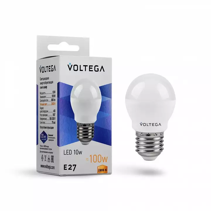 Лампа светодиодная Voltega Globe 10W E27 10Вт 2800K 8455 1_VG2-G45E27warm10W.webp big