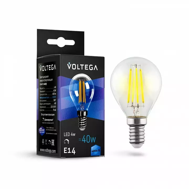 Лампа светодиодная Voltega Globe dim 5W E14 5Вт 4000K 8465 1_VG10-G1E14cold5W-FD.webp big