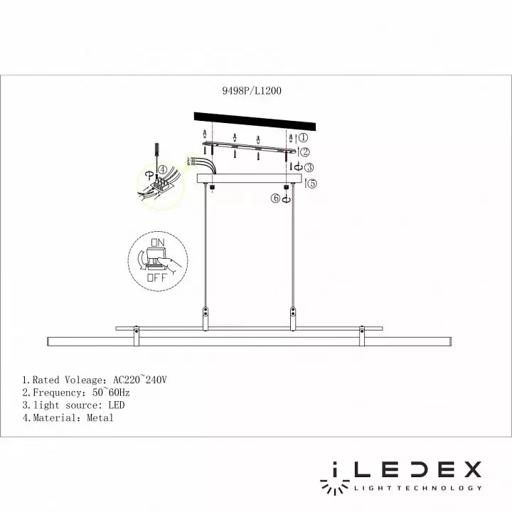 Подвесной светильник iLedex Zoom 9498P-46W-3000K GL-BR-WH 4_iLed_9498P-46W-3000K_GL-BR-WH.webp big