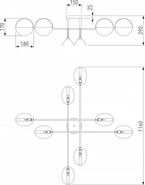 Потолочная люстра Eurosvet Grazia 70148/8 черный/золото 3_EV_a062043.webp big