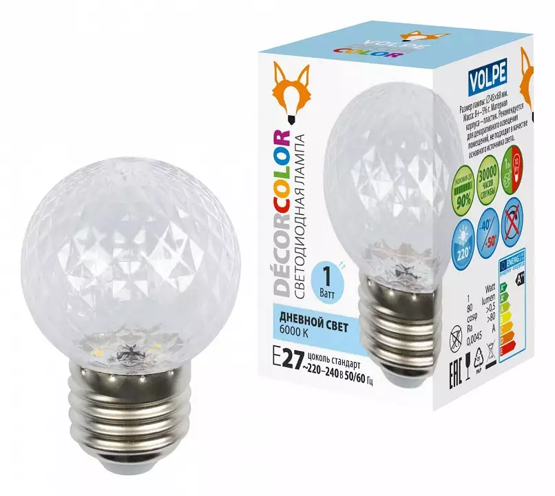 Лампа светодиодная Volpe DECOR COLOR E27 1Вт 6000K UL-00010065 1_UL_UL-00010065.webp big