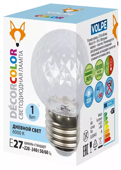 Лампа светодиодная Volpe DECOR COLOR E27 1Вт 6000K UL-00010065 4_UL_UL-00010065.webp big