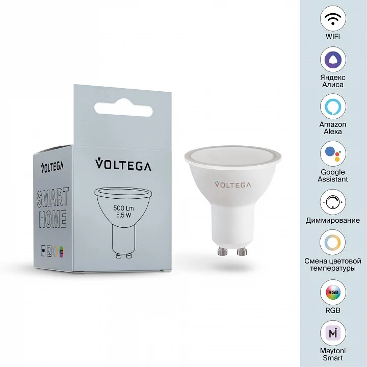 Лампа светодиодная с управлением через Wi-Fi Voltega Wi-Fi bulbs GU10 5.5Вт 2700-6500K 2426 4_VLG_2426.webp big