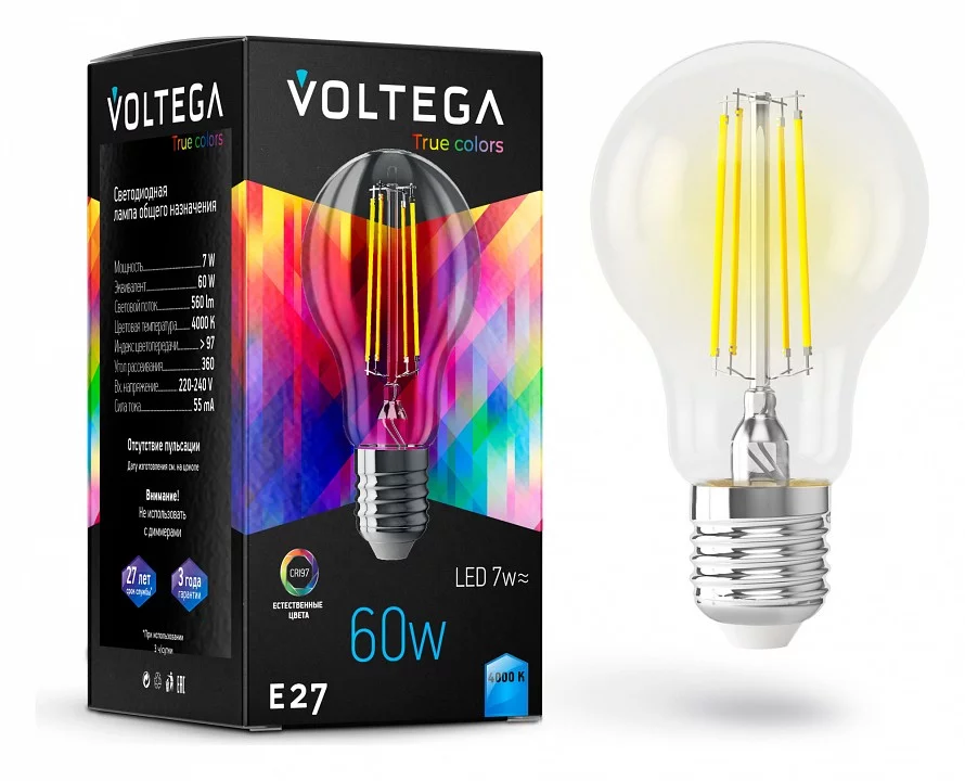 Лампа светодиодная Voltega General purpose bulb E27 7W High CRI E27 7Вт 4000K 7155 0_VLG_7155.webp big