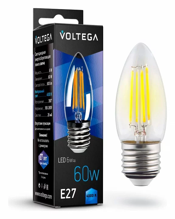 Лампа светодиодная Voltega Candle E27 6W E27 6Вт 4000K 7029 0_VLG_7029.webp big