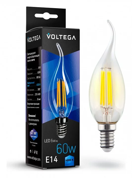 Лампа светодиодная Voltega Candle wind 6W E14 6Вт 4000K 7018 0_VLG_7018.webp big