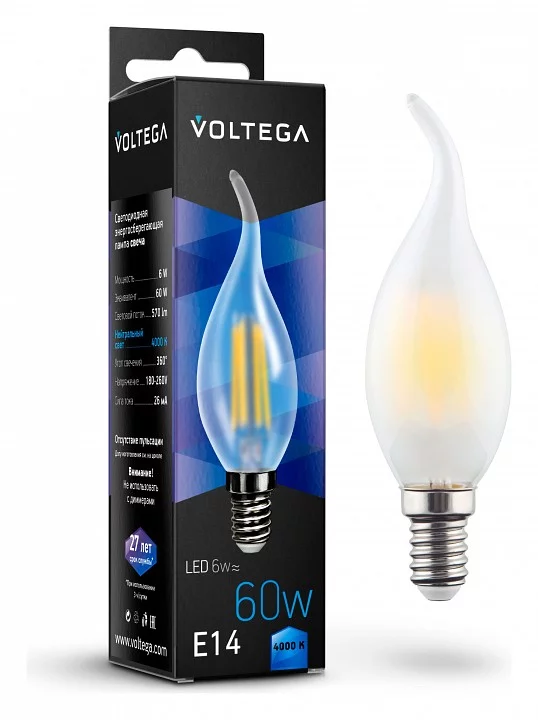 Лампа светодиодная Voltega Candel wind matt 6W E14 6Вт 4000K 7026 0_VLG_7026.webp big