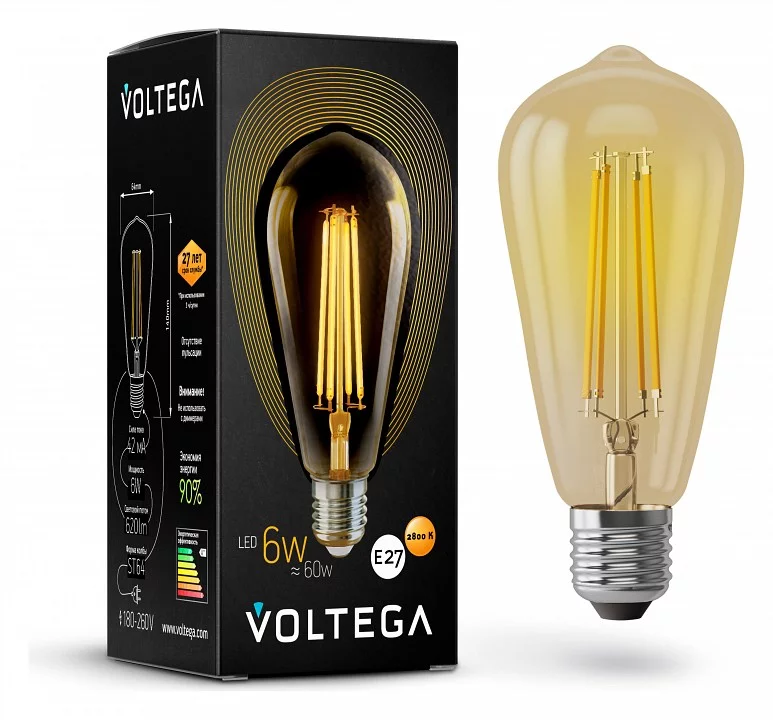 Лампа светодиодная Voltega ST64 E27 6Вт 2800K 5526 0_VLG_5526.webp big