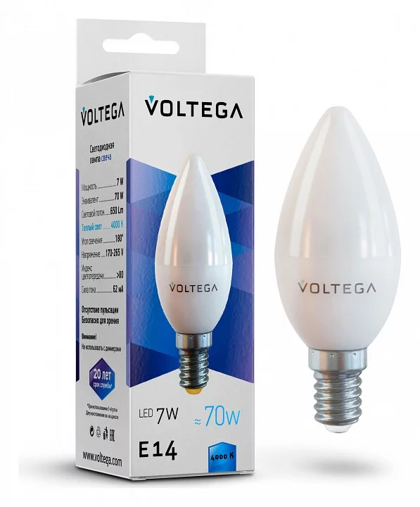 Лампа светодиодная Voltega Candle 7W E14 7Вт 4000K 7049 0_VLG_7049.webp big