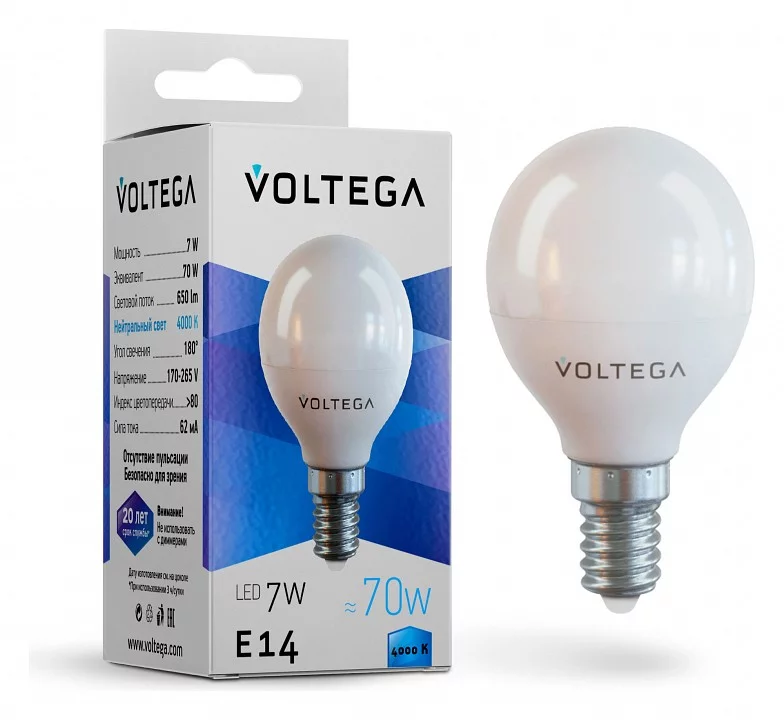 Лампа светодиодная Voltega Globe 7W E14 7Вт 4000K 7055 0_VLG_7055.webp big