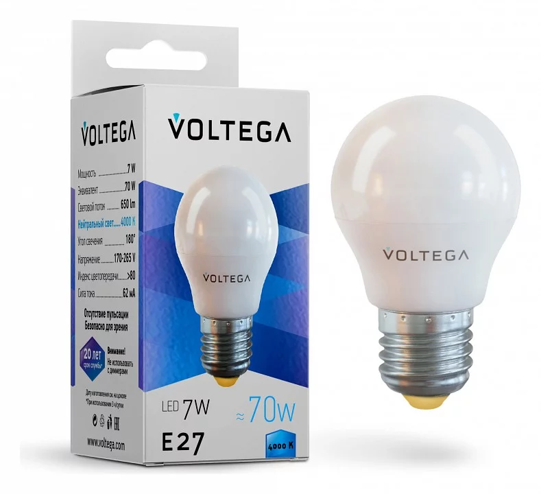 Лампа светодиодная Voltega Globe E27 7W E27 7Вт 4000K 7053 0_VLG_7053.webp big