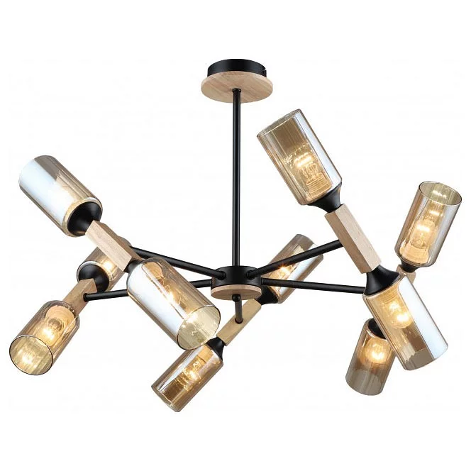 Люстра на штанге Imex MD.5495 MD.5495-10-S-BK+WOOD 0_IMX_MD.5495-10-S-BK_WOOD.webp big