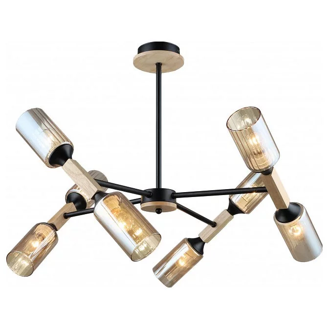 Люстра на штанге Imex MD.5495 MD.5495-8-S-BK+WOOD 0_IMX_MD.5495-8-S-BK_WOOD.webp big