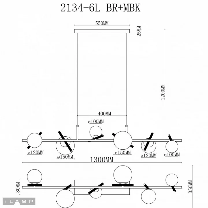 Подвесной светильник iLamp Golden 2134-6L BR+MBK 2_La_2134-6L_BR_MBK.webp big