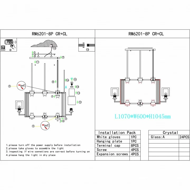Люстра на штанге iLamp King RM6201-8P CR+CL 1_La_RM6201-8P_CR_CL.webp big