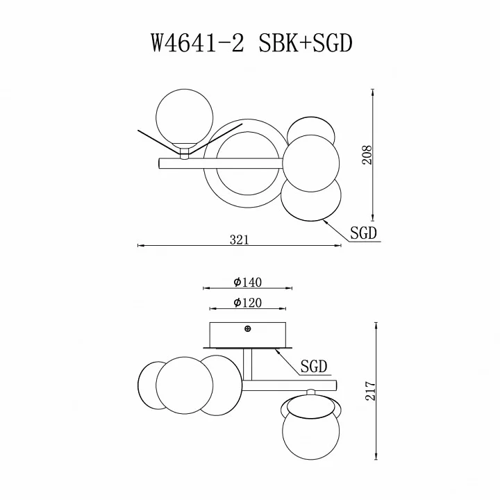 Бра iLedex Savage W4641-2 MBK+SGD 1_La_W4641-2_MBK_SGD.webp big
