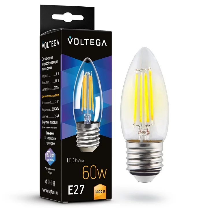 Лампа светодиодная Voltega Candel matt 6W E27 6Вт 3000K 7208 0_VLG_7208.webp big