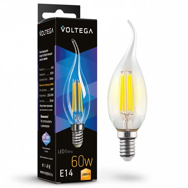 Лампа светодиодная Voltega Candle wind 6W E14 6Вт 3000K 7209 0_VLG_7209.webp big