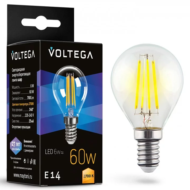 Лампа светодиодная Voltega Globe 6W E14 6Вт 2700K 7212 0_VLG_7212.webp big
