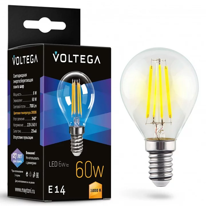 Лампа светодиодная Voltega Globe 6W E14 6Вт 3000K 7213 0_VLG_7213.webp big