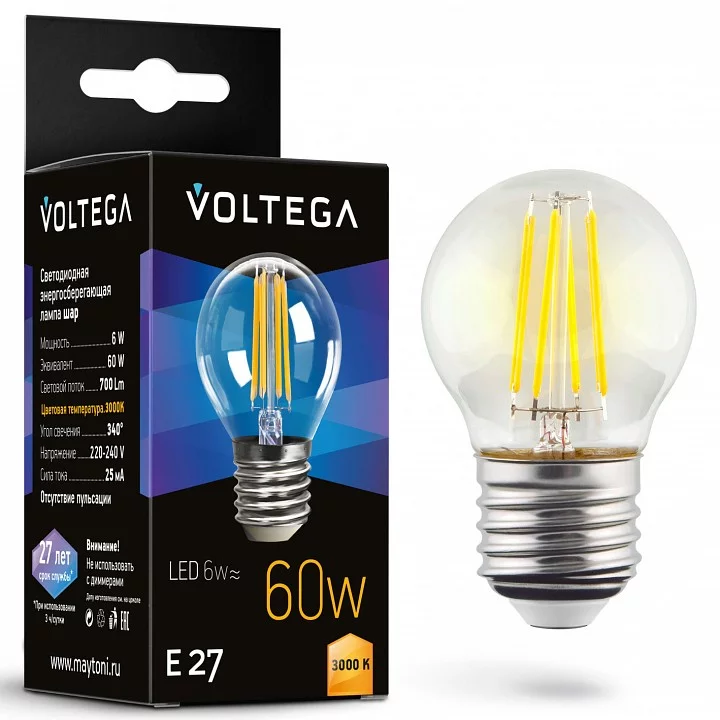 Лампа светодиодная Voltega Globe E27 6W E27 6Вт 3000K 7215 0_VLG_7215.webp big