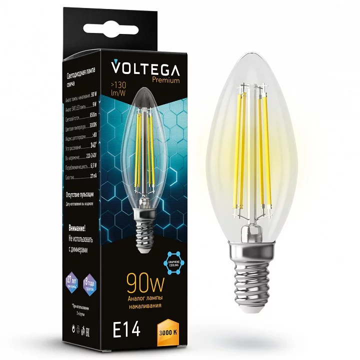 Лампа светодиодная Voltega Candle 9W Graphene E14 6Вт 3000K 7219 0_VLG_7219.webp big