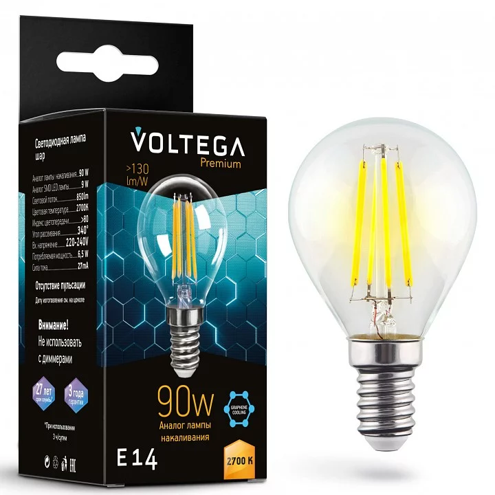 Лампа светодиодная Voltega Globe E14 9W Graphene E14 6Вт 2700K 7221 0_VLG_7221.webp big