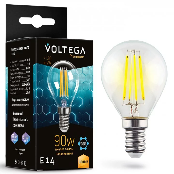 Лампа светодиодная Voltega Globe E14 9W Graphene E14 6Вт 3000K 7222 0_VLG_7222.webp big