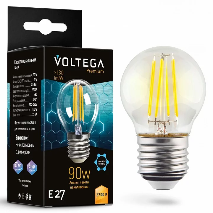Лампа светодиодная Voltega Globe E27 9W Graphene E27 6Вт 2700K 7223 0_VLG_7223.webp big