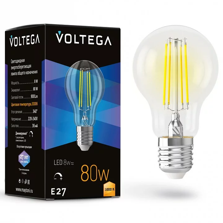 Лампа светодиодная Voltega General purpose bulb E27 8Вт 3000K 7229 0_VLG_7229.webp big